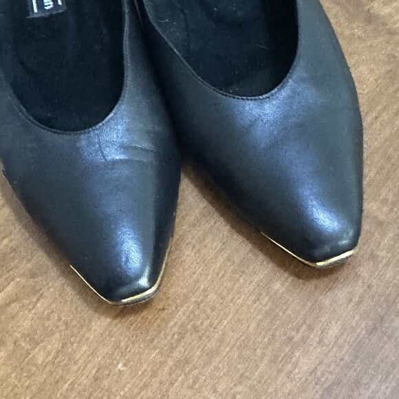 Vintage Stuart Weitzman Women's Pumps Block Almond Toe Heels Black 1980s 10 - Picture 12 of 16